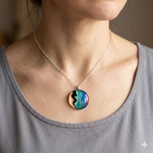 Vintage Handmade Fused Glass Pendant Celestial Abstract Art Jewelry Statement